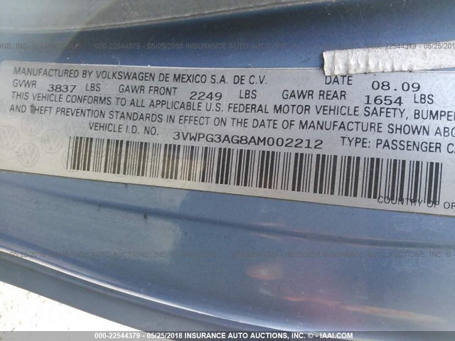 3VWPG3AG8AM002212 - 2010 VOLKSWAGEN NEW BEETLE 蓝色 照片 9