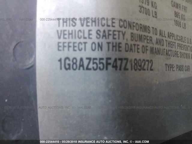 1G8AZ55F47Z189272 - 2007 SATURN ION LEVEL 2 BLUE photo 9