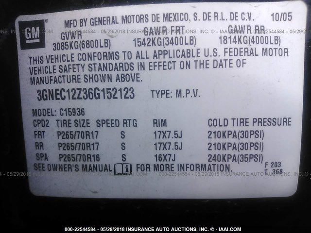 3GNEC12Z36G152123 - 2006 CHEVROLET AVALANCHE C1500 BLACK photo 9