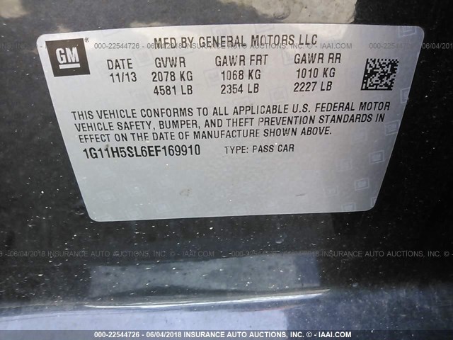 1G11H5SL6EF169910 - 2014 CHEVROLET MALIBU LTZ 灰色 照片 9