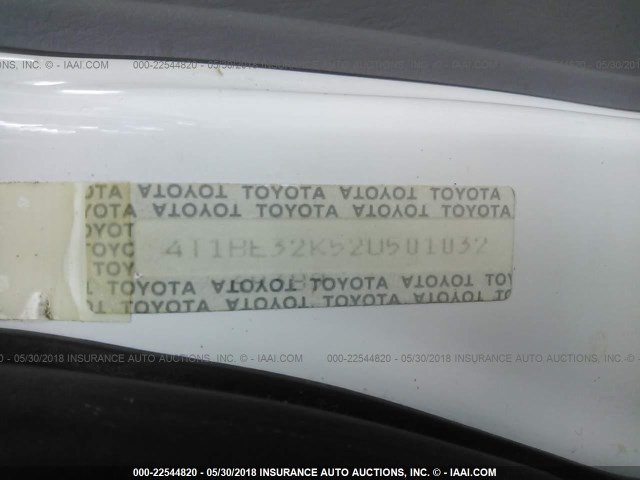 4T1BE32K52U501032 - 2002 TOYOTA CAMRY LE/XLE/SE თეთრი ფოტო 9