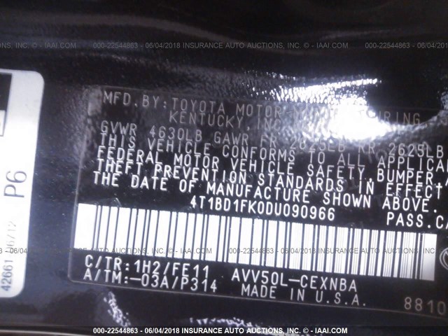 4T1BD1FK0DU090966 - 2013 TOYOTA CAMRY HYBRID/LE/XLE 深蓝色 照片 9