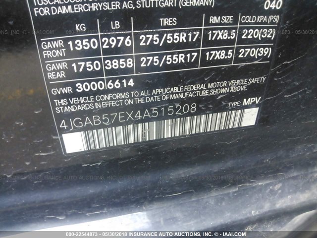 4JGAB57EX4A515208 - 2004 MERCEDES-BENZ ML 350 BLACK photo 9