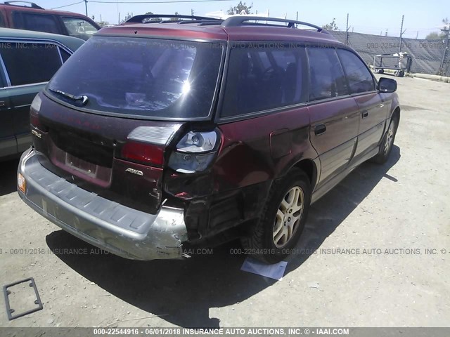 4S3BH665226622610 - 2002 SUBARU LEGACY OUTBACK RED photo 4
