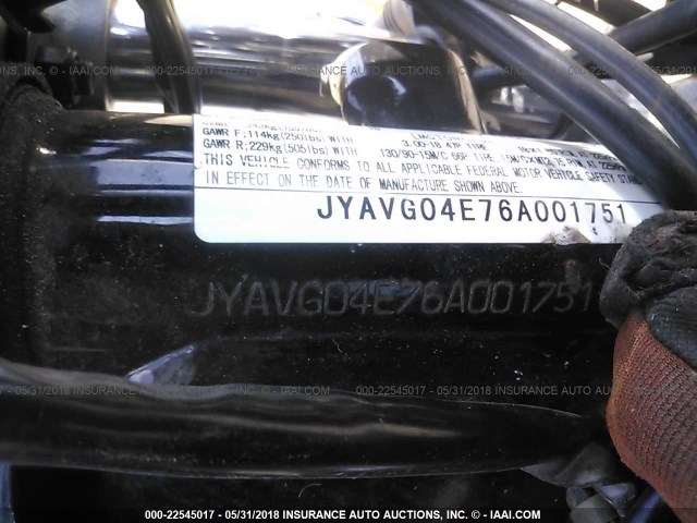 JYAVG04E76A001751 - 2006 YAMAHA XV250 BLACK photo 10