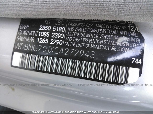 WDBNG70JX2A272943 - 2002 MERCEDES-BENZ S 430 SILVER photo 9