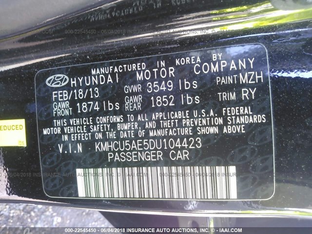 KMHCU5AE5DU104423 - 2013 HYUNDAI ACCENT GLS/SE BLACK photo 9