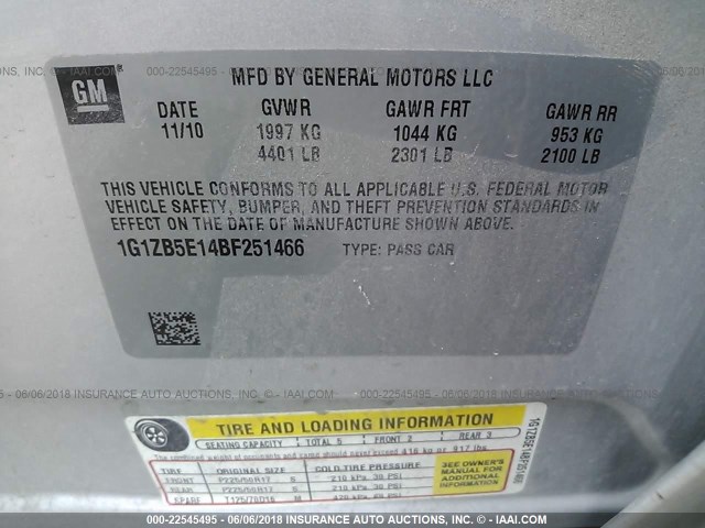 1G1ZB5E14BF251466 - 2011 CHEVROLET MALIBU LS SILVER photo 9