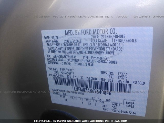 1LNFM87A86Y640846 - 2006 LINCOLN LS 金色 照片 9