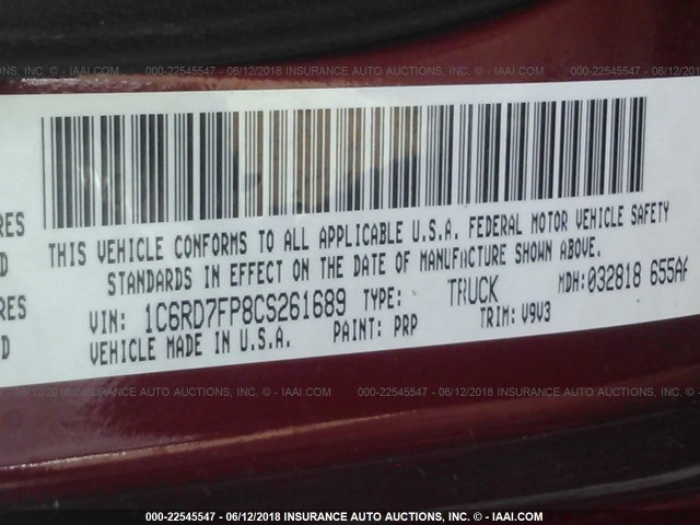 1C6RD7FP8CS261689 - 2012 DODGE RAM 1500 ST BURGUNDY photo 9