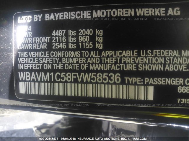 WBAVM1C58FVW58536 - 2015 BMW X1 SDRIVE28I BLACK photo 9