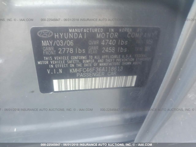 KMHFC46F36A118613 - 2006 HYUNDAI AZERA SE/LIMITED GREEN photo 9