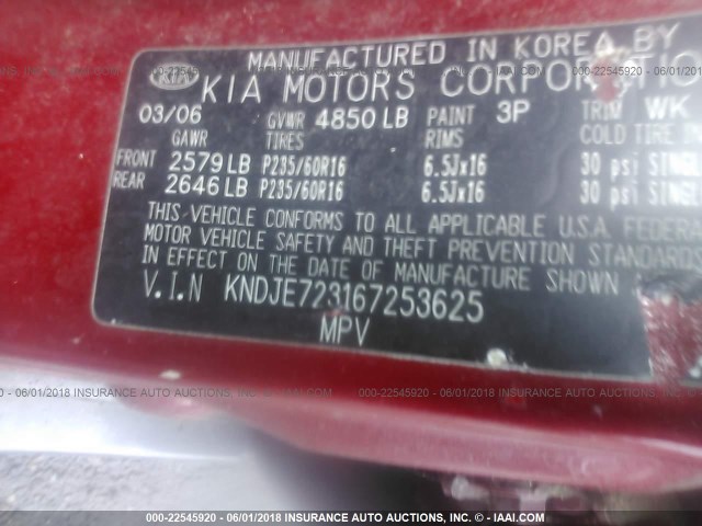 KNDJE723167253625 - 2006 KIA NEW SPORTAGE  RED photo 9