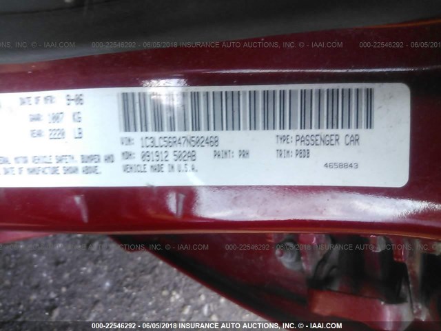 1C3LC56R47N502468 - 2007 CHRYSLER SEBRING TOURING RED photo 9