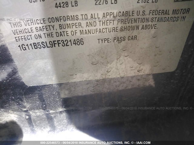 1G11B5SL9FF321486 - 2015 CHEVROLET MALIBU LS BLUE photo 9