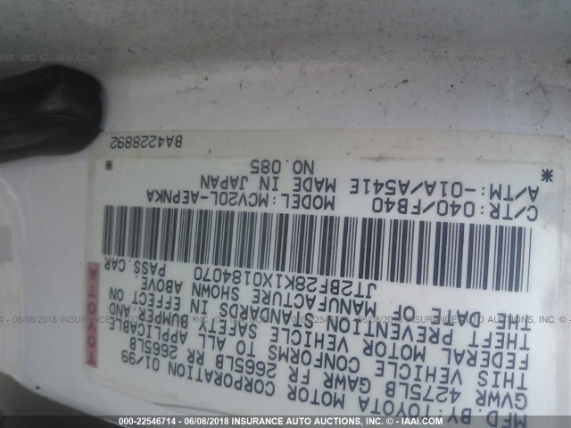 JT2BF28K1X0184070 - 1999 TOYOTA CAMRY LE/XLE WHITE photo 9