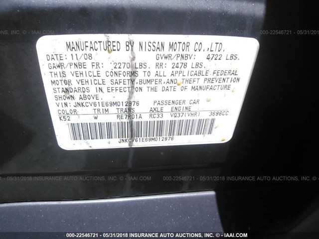 JNKCV61E69M012976 - 2009 INFINITI G37 JOURNEY/SPORT BLACK photo 9