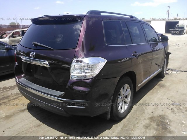 5TDZK3EH8CS052172 - 2012 TOYOTA HIGHLANDER SE BURGUNDY photo 4