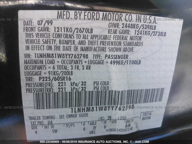 1LNHM81W8YY762798 - 2000 LINCOLN TOWN CAR EXECUTIVE BLACK photo 9