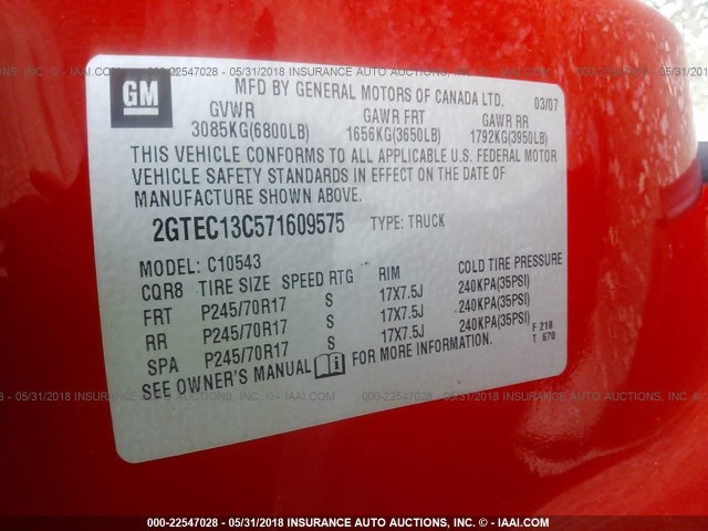 2GTEC13C571609575 - 2007 GMC NEW SIERRA C1500 RED photo 9