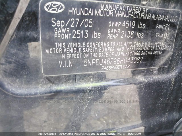 5NPEU46F96H043082 - 2006 HYUNDAI SONATA GLS/LX 黑色 照片 9