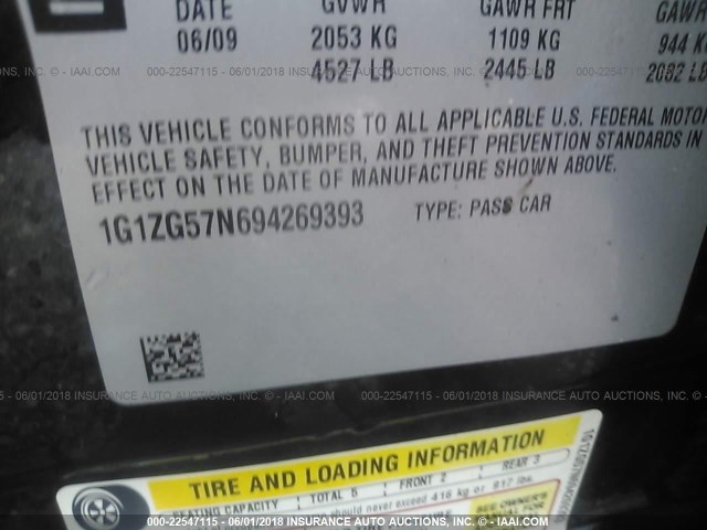 1G1ZG57N694269393 - 2009 CHEVROLET MALIBU LS 黑色 照片 9