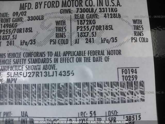 5LMFU27R13LJ14356 - 2003 LINCOLN NAVIGATOR BLACK photo 9