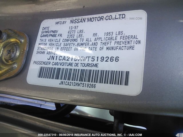 JN1CA21DXWT519266 - 1998 NISSAN MAXIMA GLE/GXE/SE SILVER photo 9