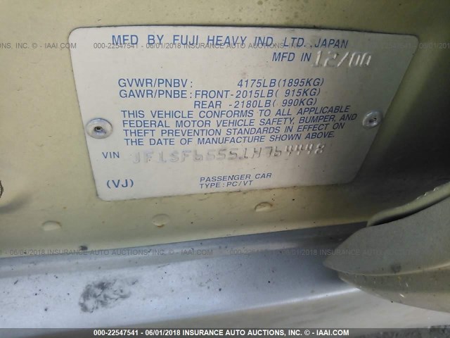 JF1SF65551H764448 - 2001 SUBARU FORESTER S GOLD photo 9