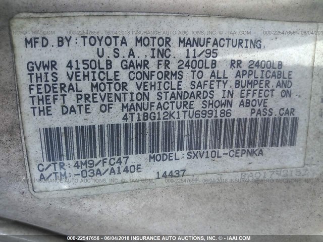 4T1BG12K1TU699186 - 1996 TOYOTA CAMRY DX/LE/XLE GOLD photo 9