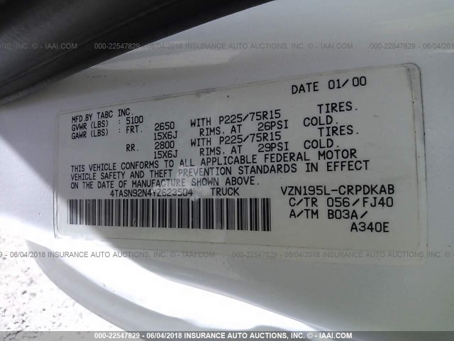 4TASN92N4YZ623504 - 2000 TOYOTA TACOMA XTRACAB PRERUNNER თეთრი ფოტო 9