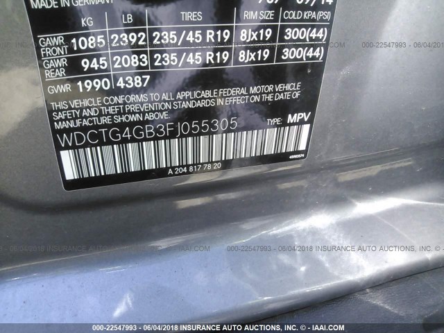 WDCTG4GB3FJ055305 - 2015 MERCEDES-BENZ GLA 250 4MATIC GRAY photo 9