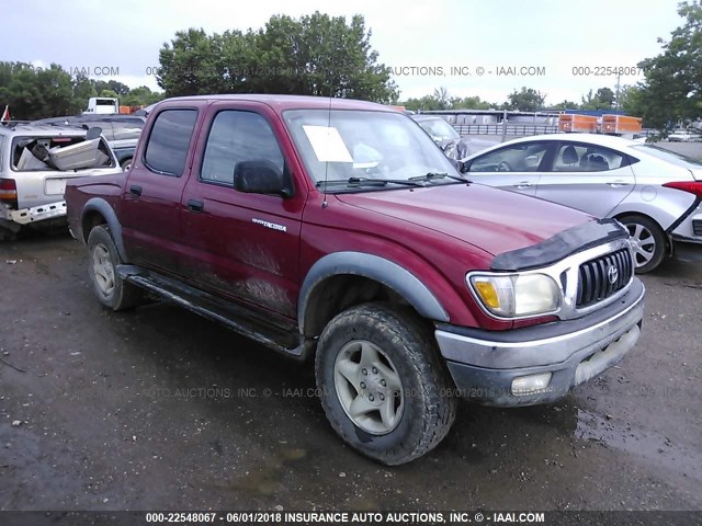 5TEHN72N91Z750665 - 2001 TOYOTA TACOMA DOUBLE CAB MAROON photo 1