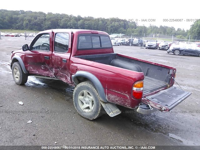 5TEHN72N91Z750665 - 2001 TOYOTA TACOMA DOUBLE CAB MAROON photo 3