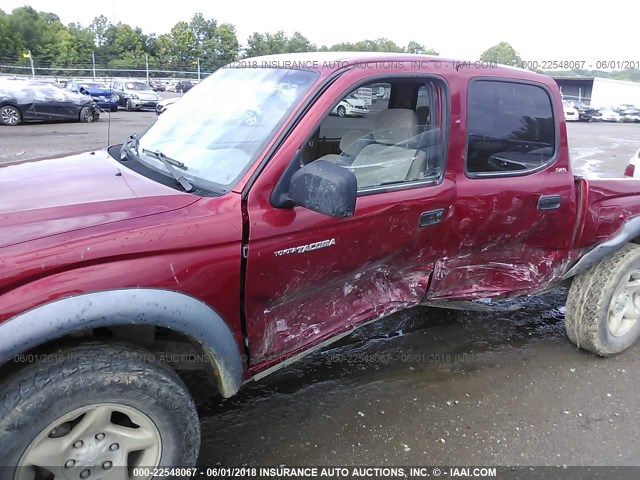 5TEHN72N91Z750665 - 2001 TOYOTA TACOMA DOUBLE CAB MAROON photo 6