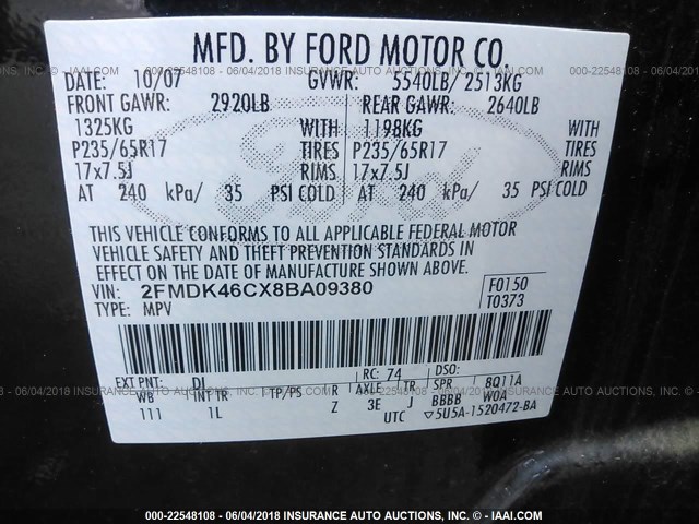 2FMDK46CX8BA09380 - 2008 FORD EDGE SE Dark Blue photo 9
