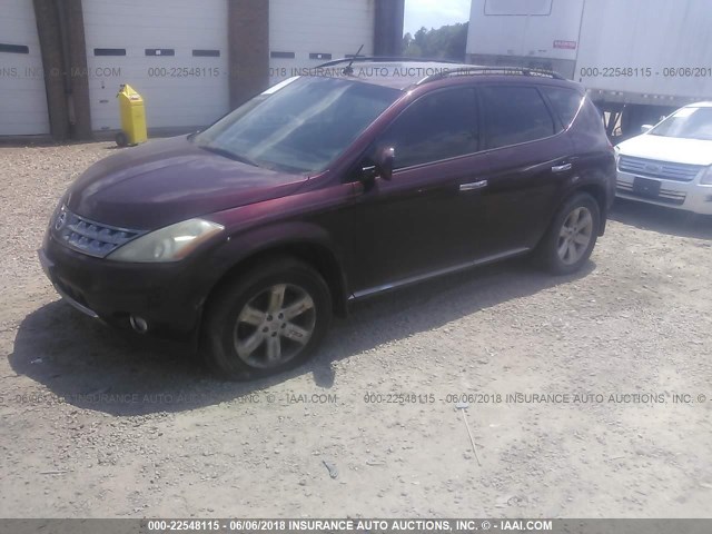 JN8AZ08W17W608270 - 2007 NISSAN MURANO SL/SE/S BURGUNDY photo 2