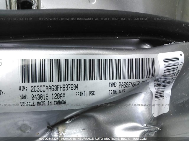 2C3CCAAG3FH837694 - 2015 CHRYSLER 300 LIMITED GRAY photo 9
