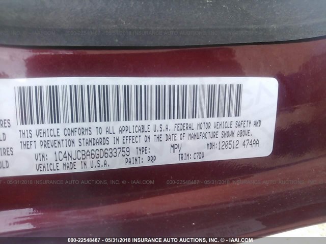 1C4NJCBA6GD633759 - 2016 JEEP COMPASS SPORT 红色 照片 9