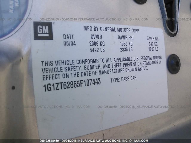 1G1ZT62865F107443 - 2005 CHEVROLET MALIBU MAXX LS 银色 照片 9