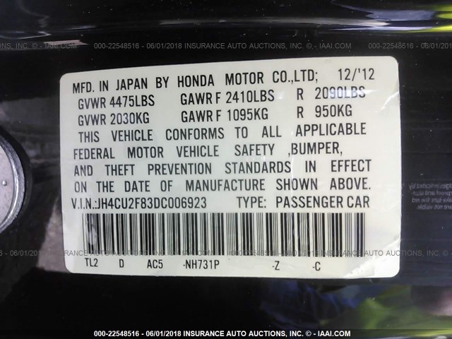 JH4CU2F83DC006923 - 2013 ACURA TSX SE BLACK photo 9