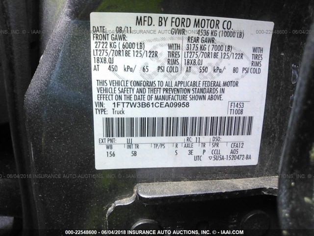 1FT7W3B61CEA09958 - 2012 FORD F350 SUPER DUTY GRAY photo 9