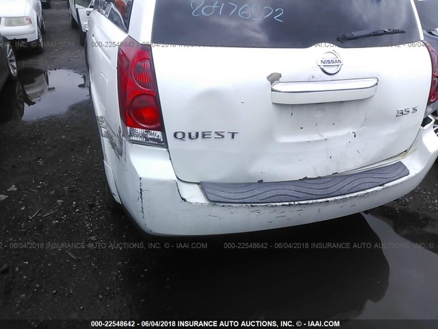 5N1BV28U68N109666 - 2008 NISSAN QUEST S/SE/SL WHITE photo 6