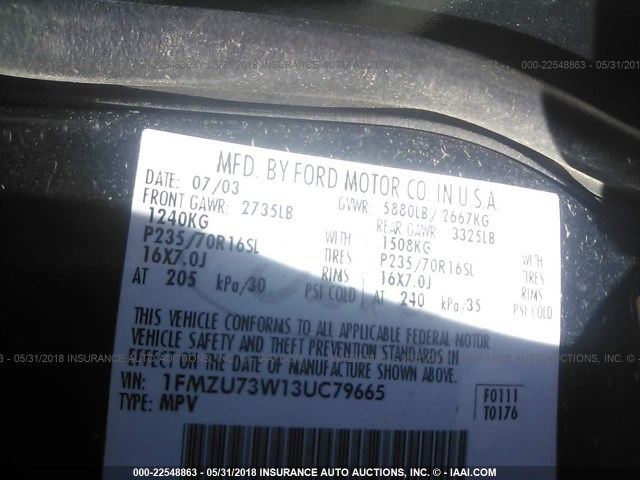 1FMZU73W13UC79665 - 2003 FORD EXPLORER XLT/XLT SPORT/NBX 绿色 照片 9