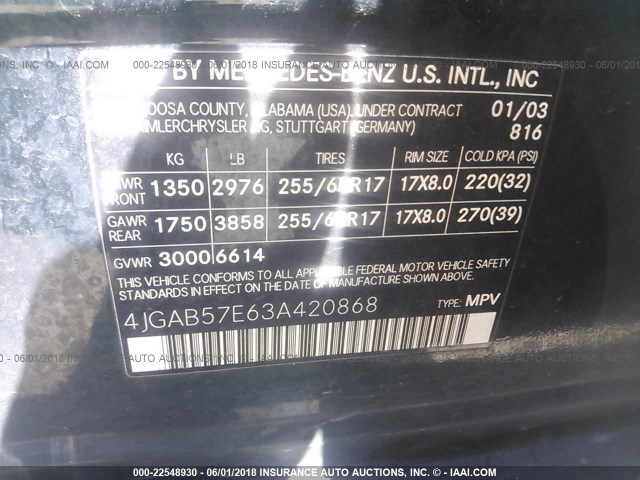 4JGAB57E63A420868 - 2003 MERCEDES-BENZ ML 350 GREEN photo 9