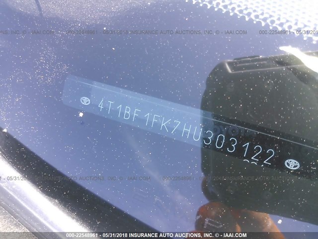 4T1BF1FK7HU303122 - 2017 TOYOTA CAMRY LE/XLE/SE/XSE BLACK photo 9