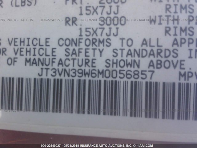 JT3VN39W6M0056857 - 1991 TOYOTA 4RUNNER VN39 SR5 勃艮第红 照片 9