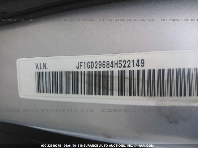 JF1GD29684H522149 - 2004 SUBARU IMPREZA WRX SILVER photo 9