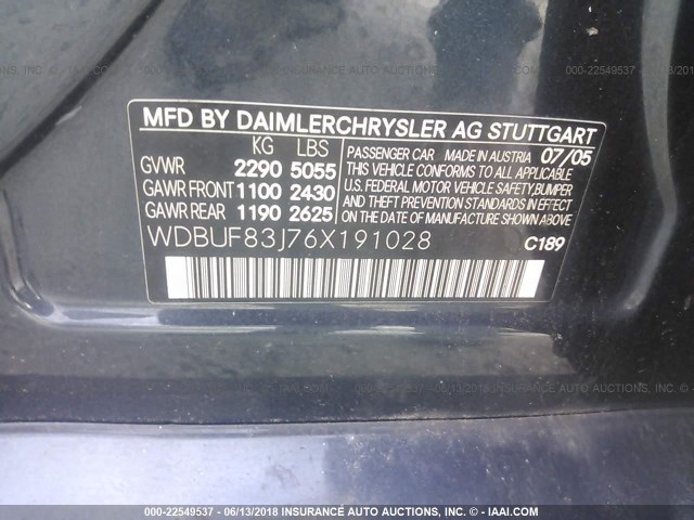 WDBUF83J76X191028 - 2006 MERCEDES-BENZ E 500 4MATIC BLUE photo 9