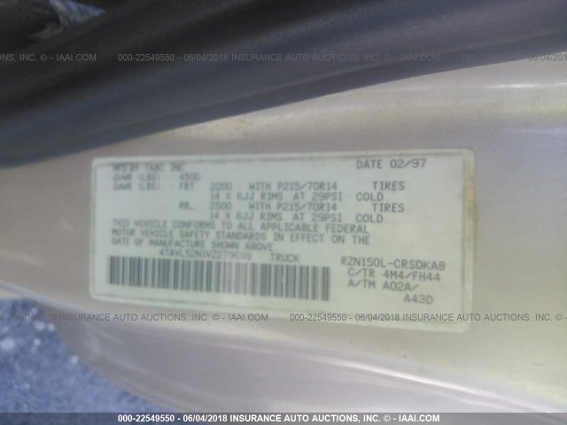 4TAVL52N1VZ279699 - 1997 TOYOTA TACOMA XTRACAB GOLD photo 9